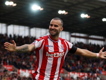 Jesé Rodríguez celebra su primer gol con el Stoke City Jesé Rodríguez celebra su primer gol con el Stoke City