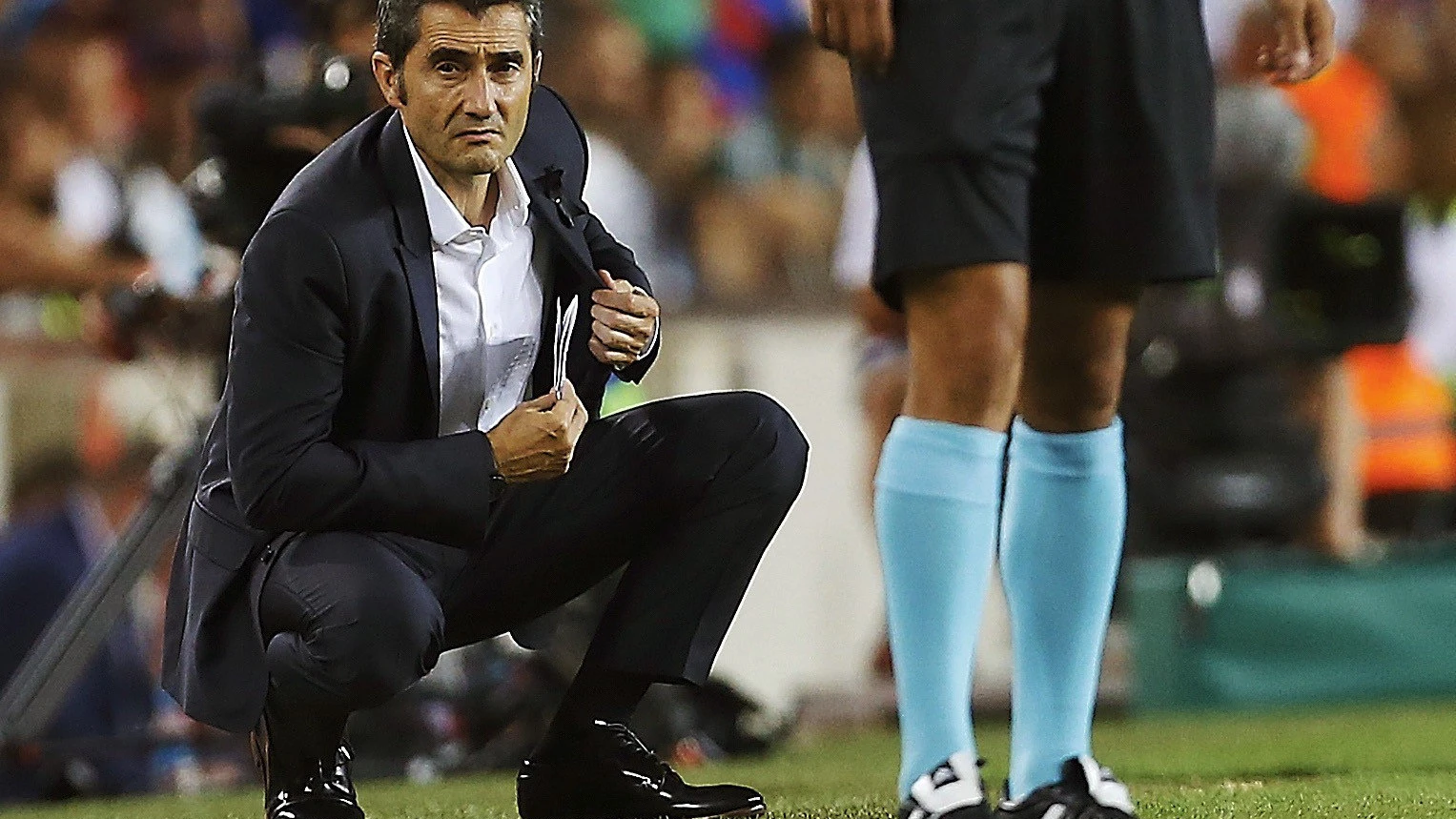 Valverde, en la banda del Camp Nou