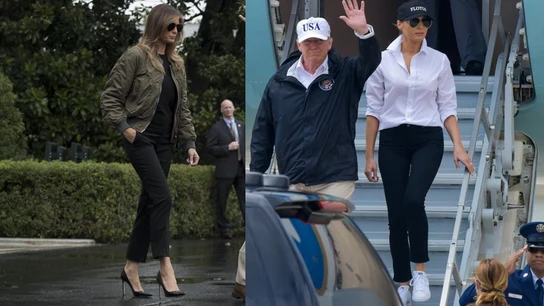 Melania Trump antes y después de cambiarse el calzado Melania Trump antes y después de cambiarse el calzado