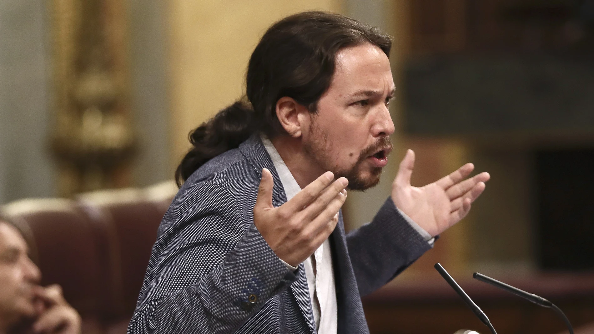 El líder de Podemos, Pablo Iglesias, durante sus apelaciones