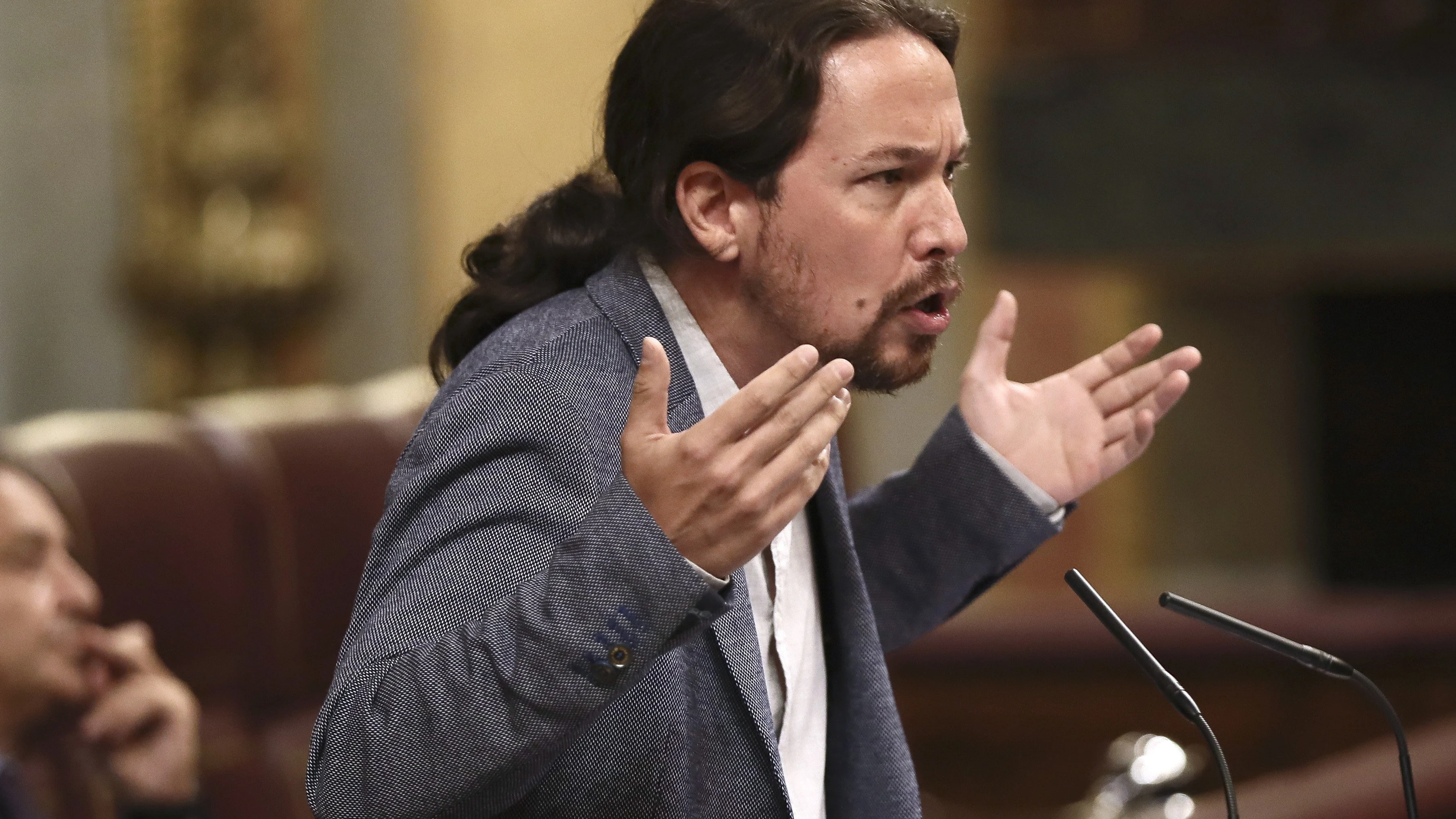 El líder de Podemos, Pablo Iglesias, durante sus apelaciones