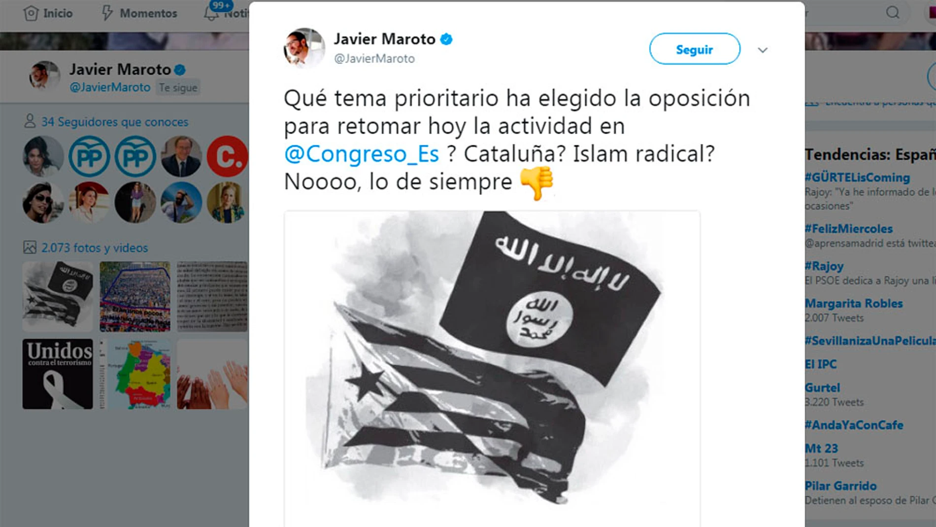 Un tuit de Javier Maroto desata la polémica en las redes sociales