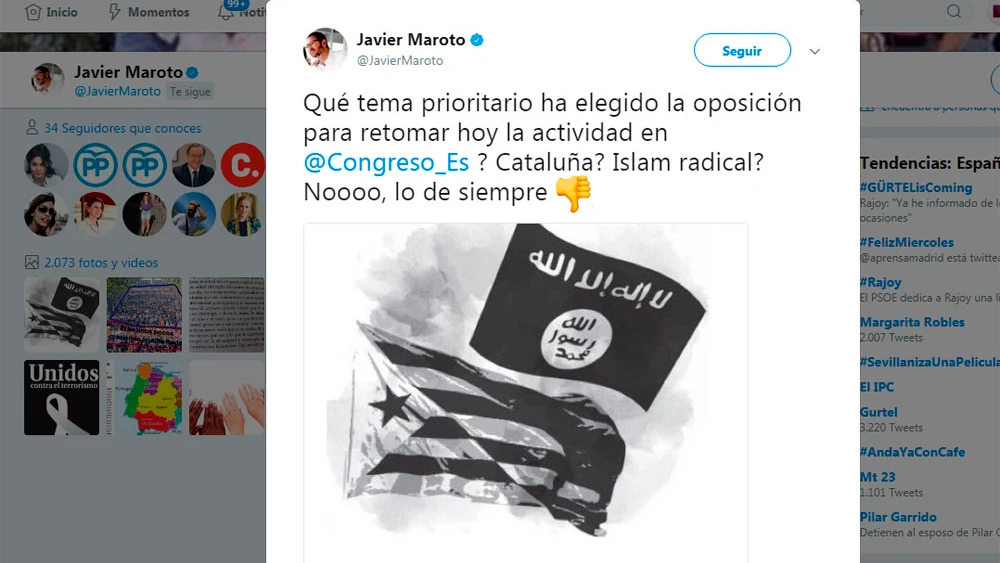 Un tuit de Javier Maroto desata la polémica en las redes sociales