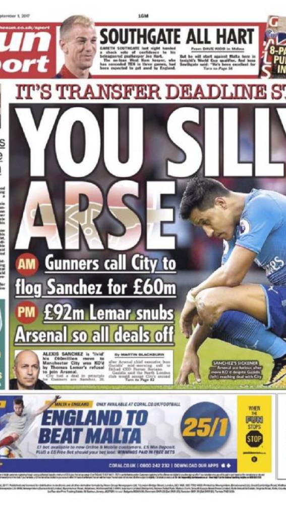 Portada de The Sun sobre el no fichaje de Alexis