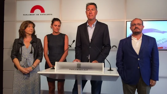 Xavier García Albiol, en rueda de prensa en el Parlament. Xavier García Albiol, en rueda de prensa en el Parlament.