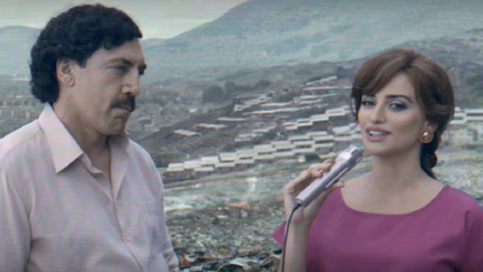 Javier Bardem y Penélope Cruz caracterizados como Pablo Escobar y Virginia Vallejo