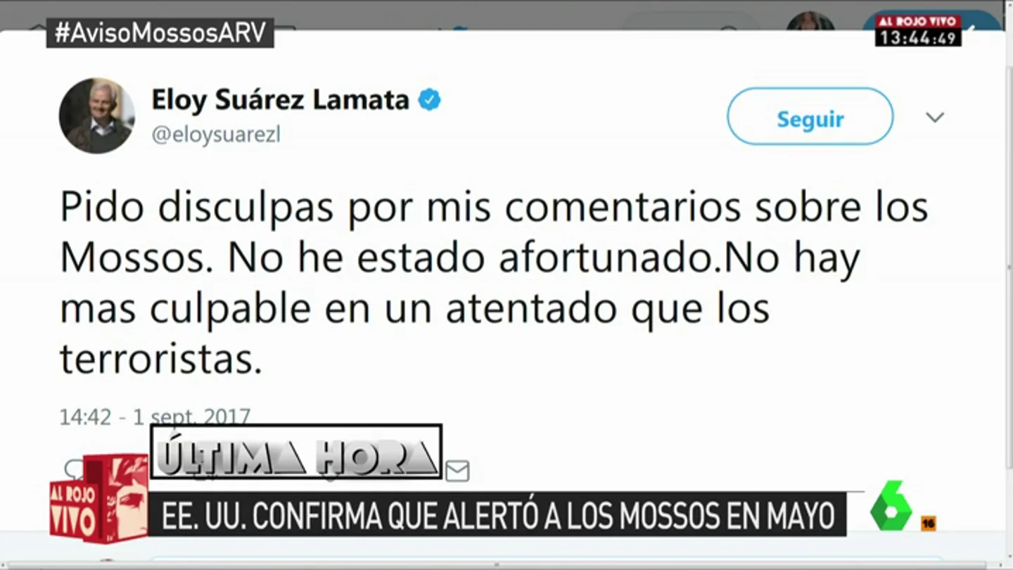 Suárez (PP) pide disculpas tras insinuar que los Mossos no hicieron nada para evitar el atentado: "No he estado afortunado" Suárez (PP) pide disculpas tras insinuar que los Mossos no hicieron nada para evitar el atentado: "No he estado afortunado"