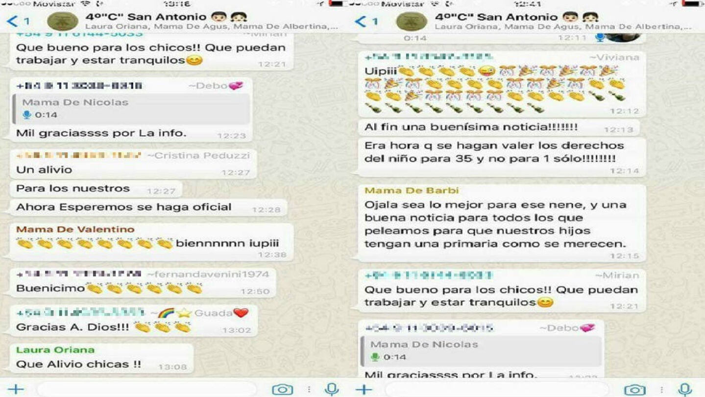 Una captura del grupo de Whatsapp