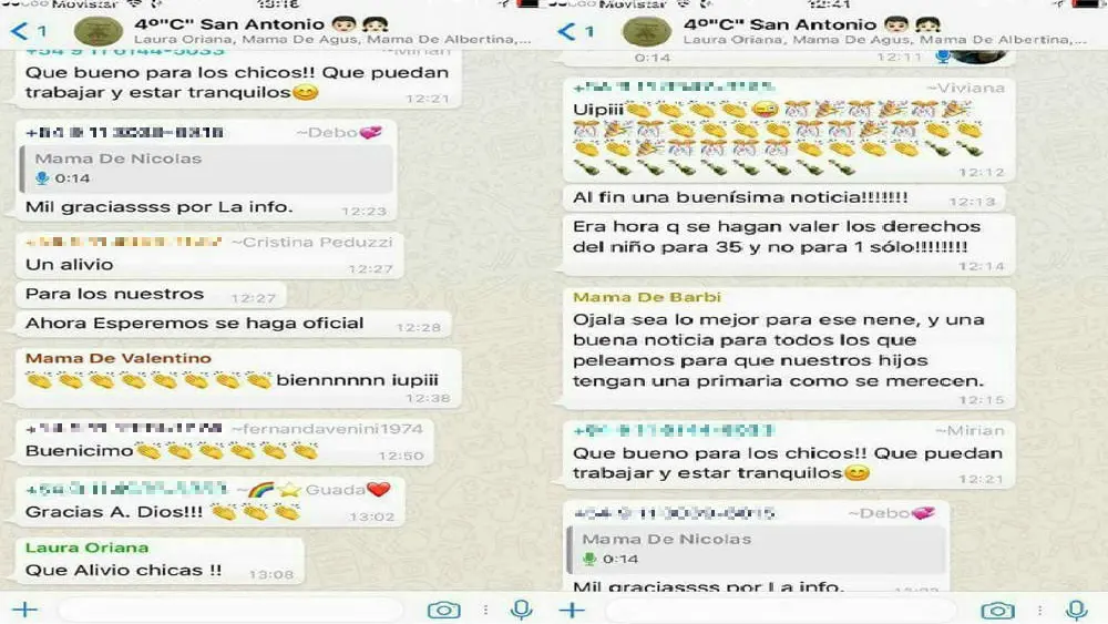 Una captura del grupo de Whatsapp