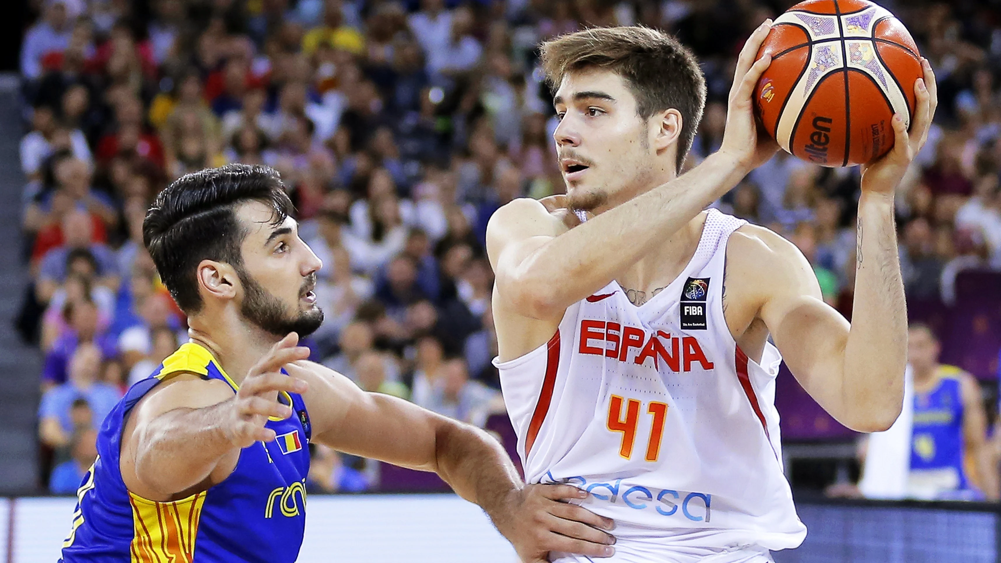 Juancho Hernangómez, durante el partido contra Rumanía