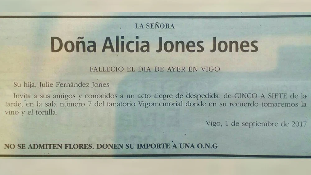 Esquela de una profesora de Vigo