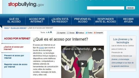Captura de la web www.stopbullying.gov https:espanol.stopbullying.gov/acoso-por-internet/qu%C3%A9-es/ur6/%C3%ADndice.html