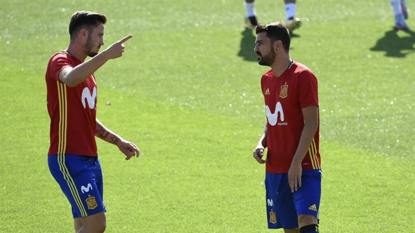 Sa&uacute;l y Villa en el entrenamiento de la Selecci&oacute;n
