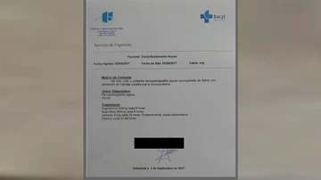 Documento médico aportado por Bustamante