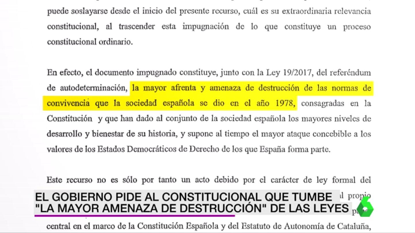 El Gobierno pide al Constitucional que tumbe la Ley de Transitoriedad: "La mayor amenaza de destrucci&oacute;n de leyes"