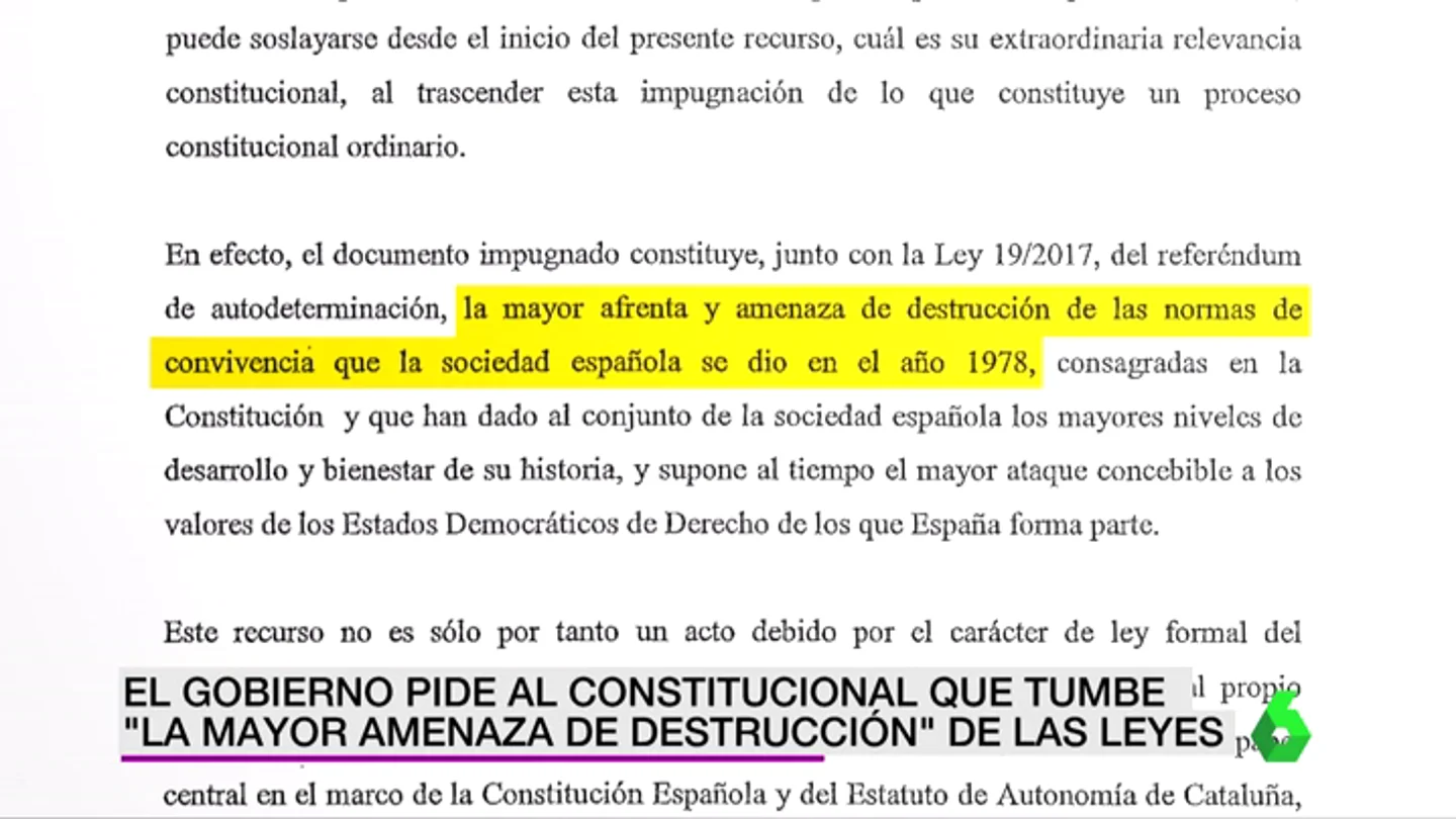 El Gobierno pide al Constitucional que tumbe la Ley de Transitoriedad: "La mayor amenaza de destrucción de leyes" El Gobierno pide al Constitucional que tumbe la Ley de Transitoriedad: "La mayor amenaza de destrucción de leyes"