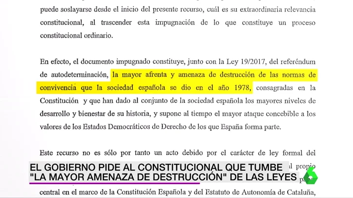 El Gobierno pide al Constitucional que tumbe la Ley de Transitoriedad: "La mayor amenaza de destrucción de leyes"