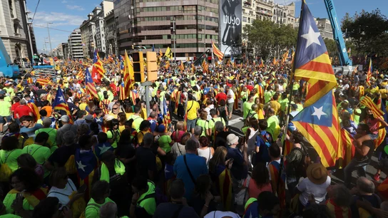 Vista de la calle Aragón con el Paseo de Gracia de Barcelona durante la Vista de la calle Aragón con el Paseo de Gracia de Barcelona durante la