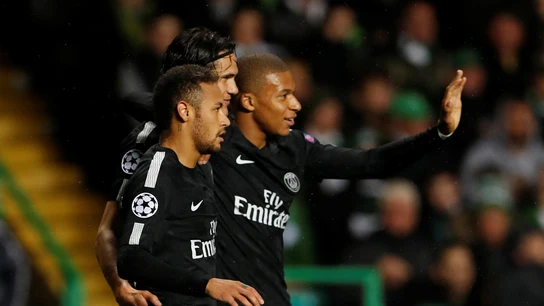 La 'MCN' celebra uno de sus goles contra el Celtic La 'MCN' celebra uno de sus goles contra el Celtic