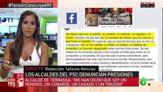 "Cobarde, traidor, basura, maricón de mierda..."; el alcalde de Terrassa denuncia los insultos y amenazas recibidos "Cobarde, traidor, basura, maricón de mierda..."; el alcalde de Terrassa denuncia los insultos y amenazas recibidos