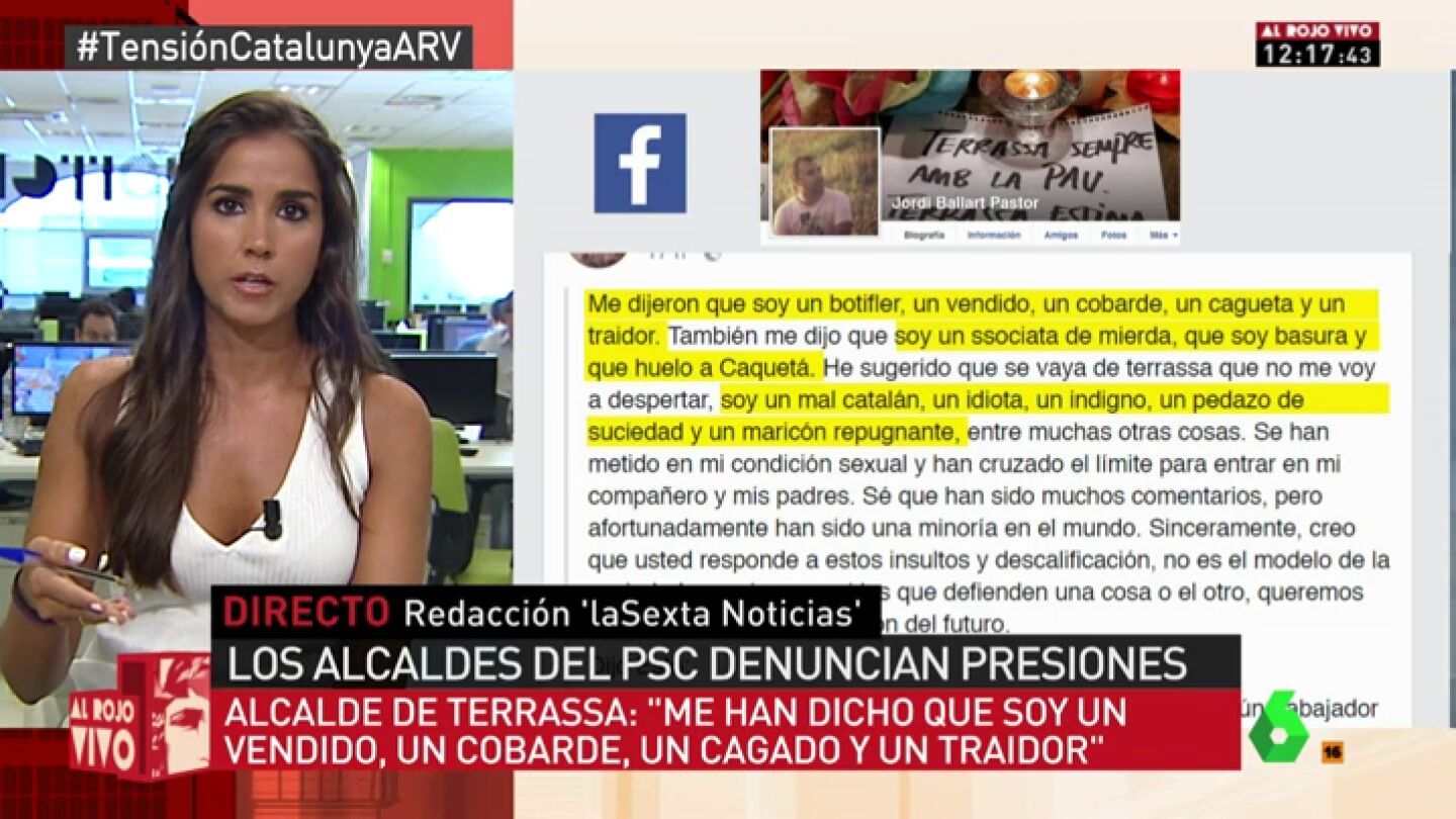 "Cobarde, traidor, basura, maric&oacute;n de mierda..."; el alcalde de Terrassa denuncia los insultos y amenazas recibidos