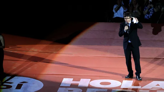 El presidente de la Generalitat, Carles Puigdemont, durante su intervención en el Tarraco Arena  El presidente de la Generalitat, Carles Puigdemont, durante su intervención en el Tarraco Arena