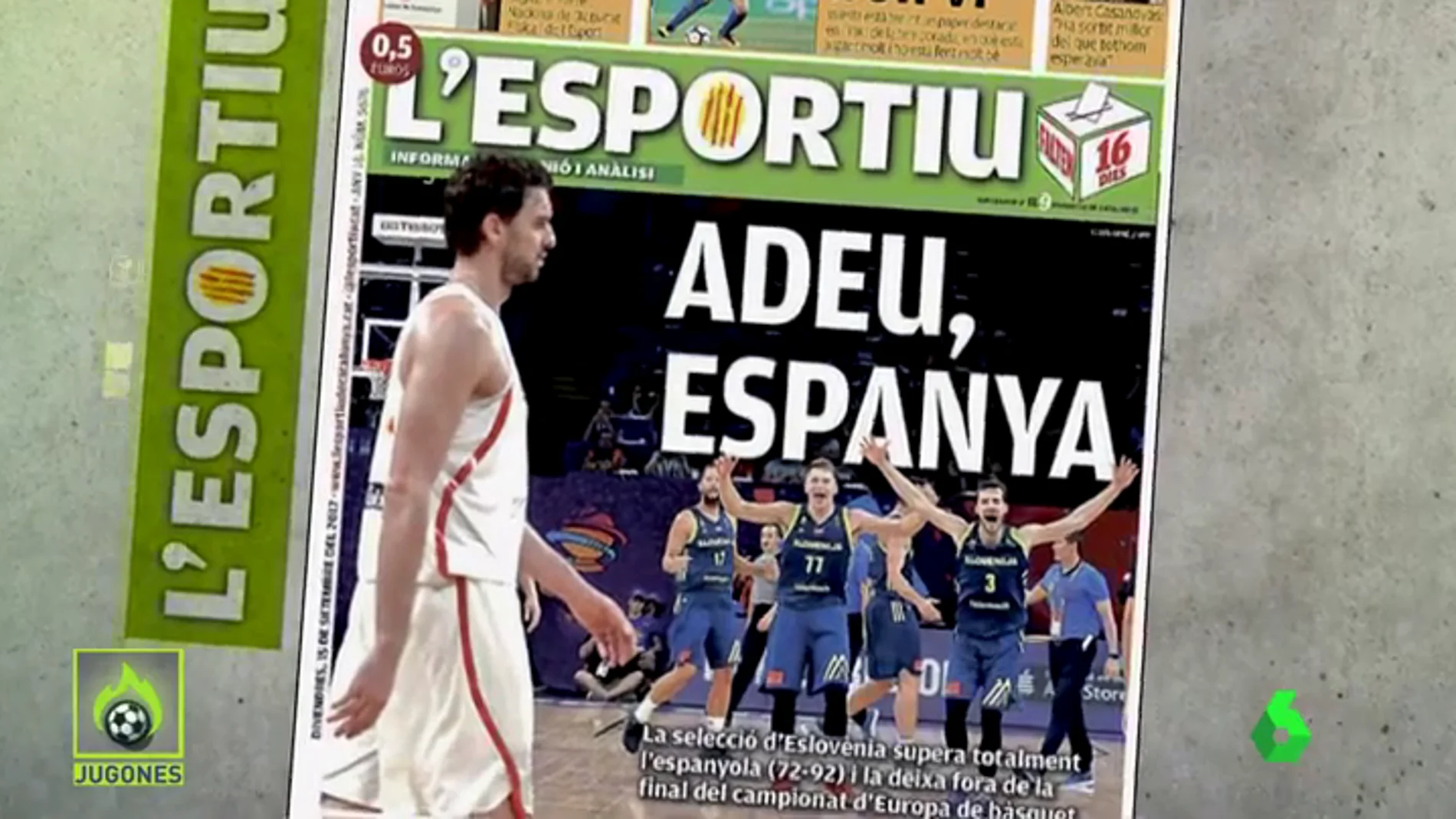 La polémica portada de L'Esportiu: 'Adeu Espanya'