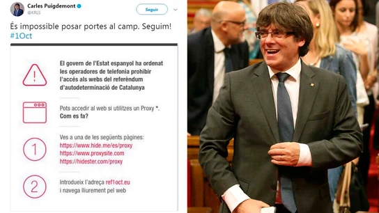 Tuit del President de la Generalitat el que explica cómo burlar el bloqueo a las web del referéndum Tuit del President de la Generalitat el que explica cómo burlar el bloqueo a las web del referéndum