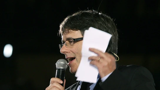 El presidente de la Generalitat, Carles Puigdemont, durante su intervención en el Tarraco Arena El presidente de la Generalitat, Carles Puigdemont, durante su intervención en el Tarraco Arena