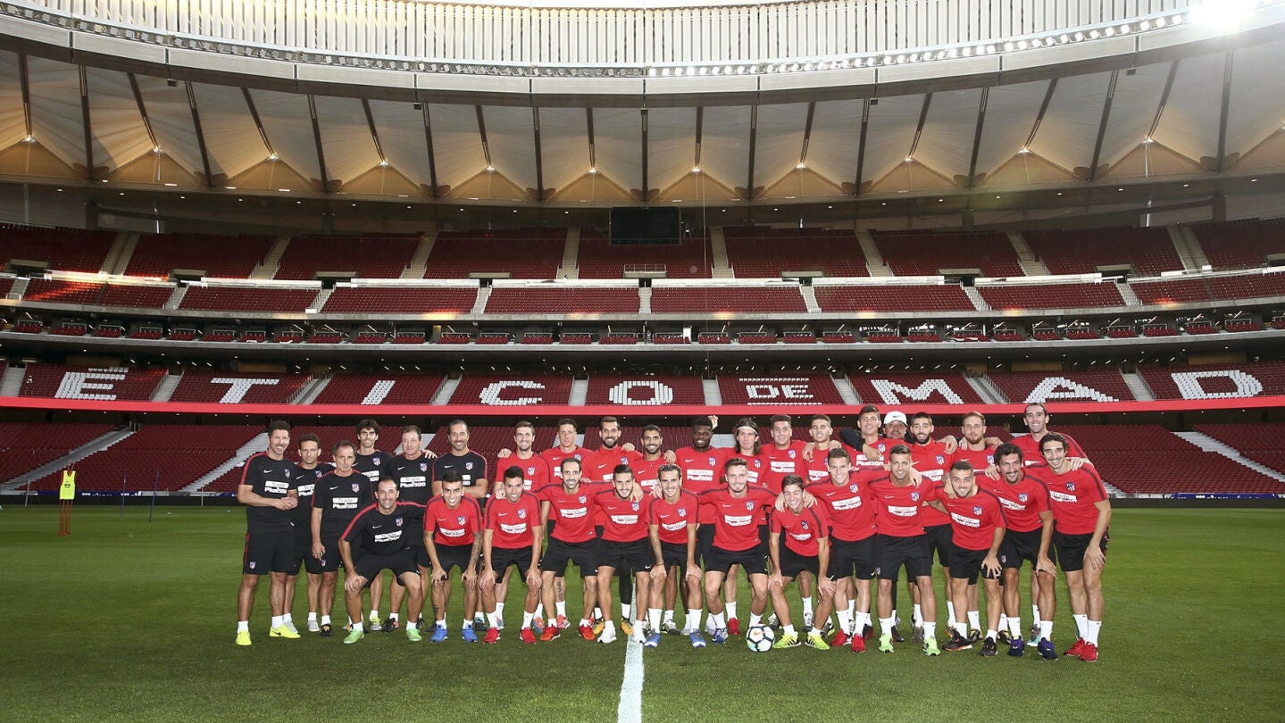 Los jugadores del Atleti, en el Wanda Metropolitano