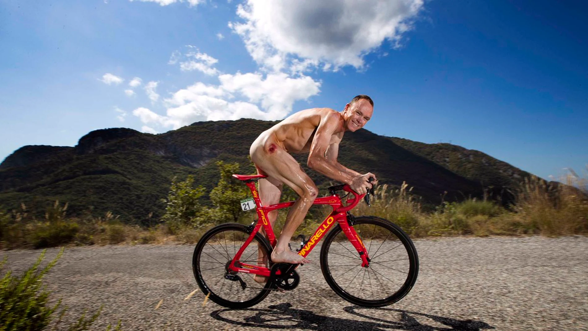 Chris Froome, en su bicicleta