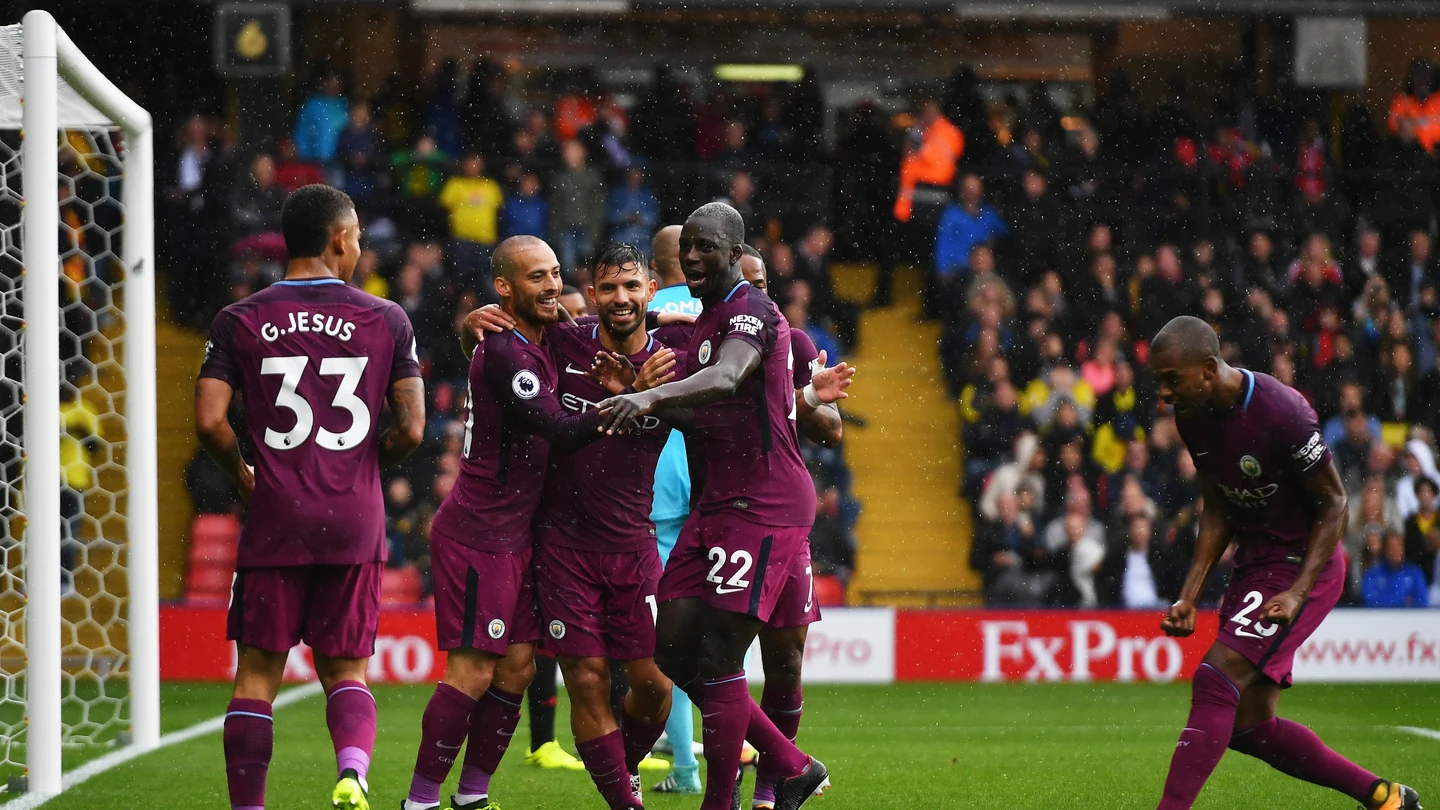 Los jugadores del Manchester City celebran un gol Los jugadores del Manchester City celebran un gol