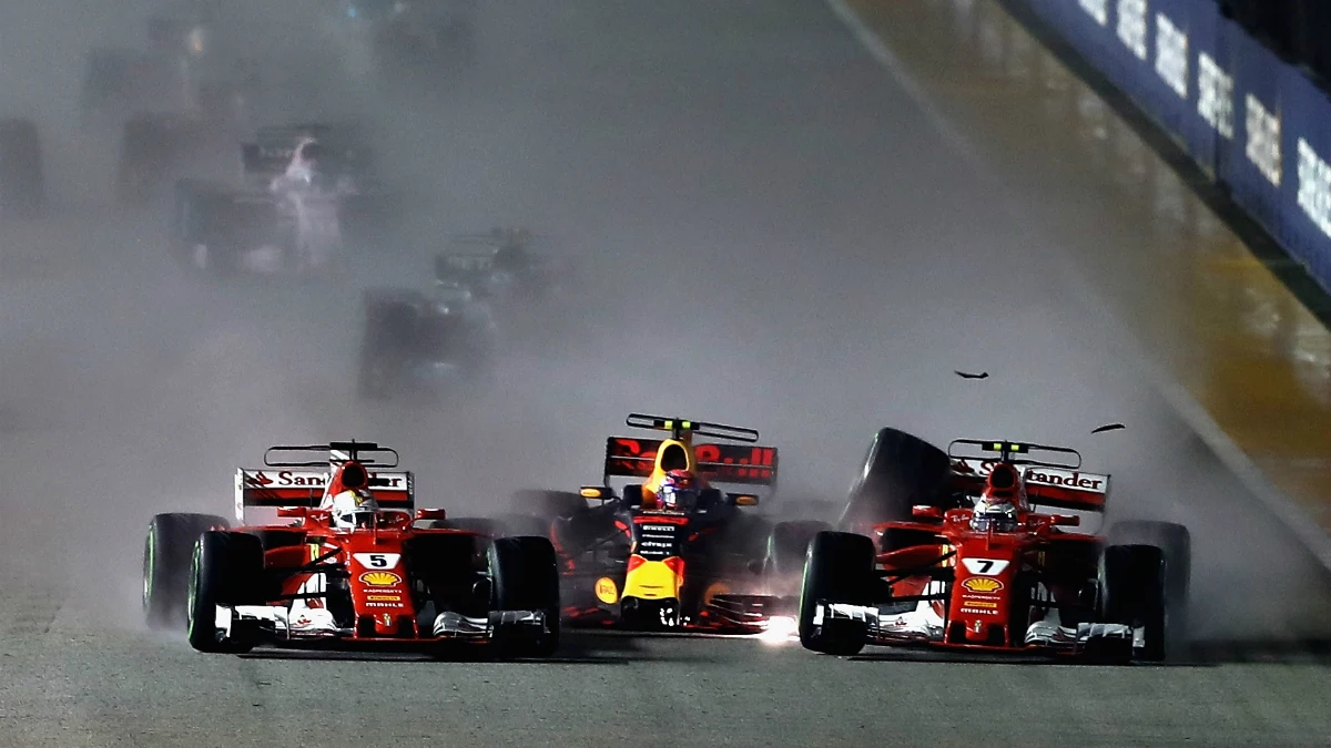 Accidente entre Raikkonen, Vettel y Verstappen