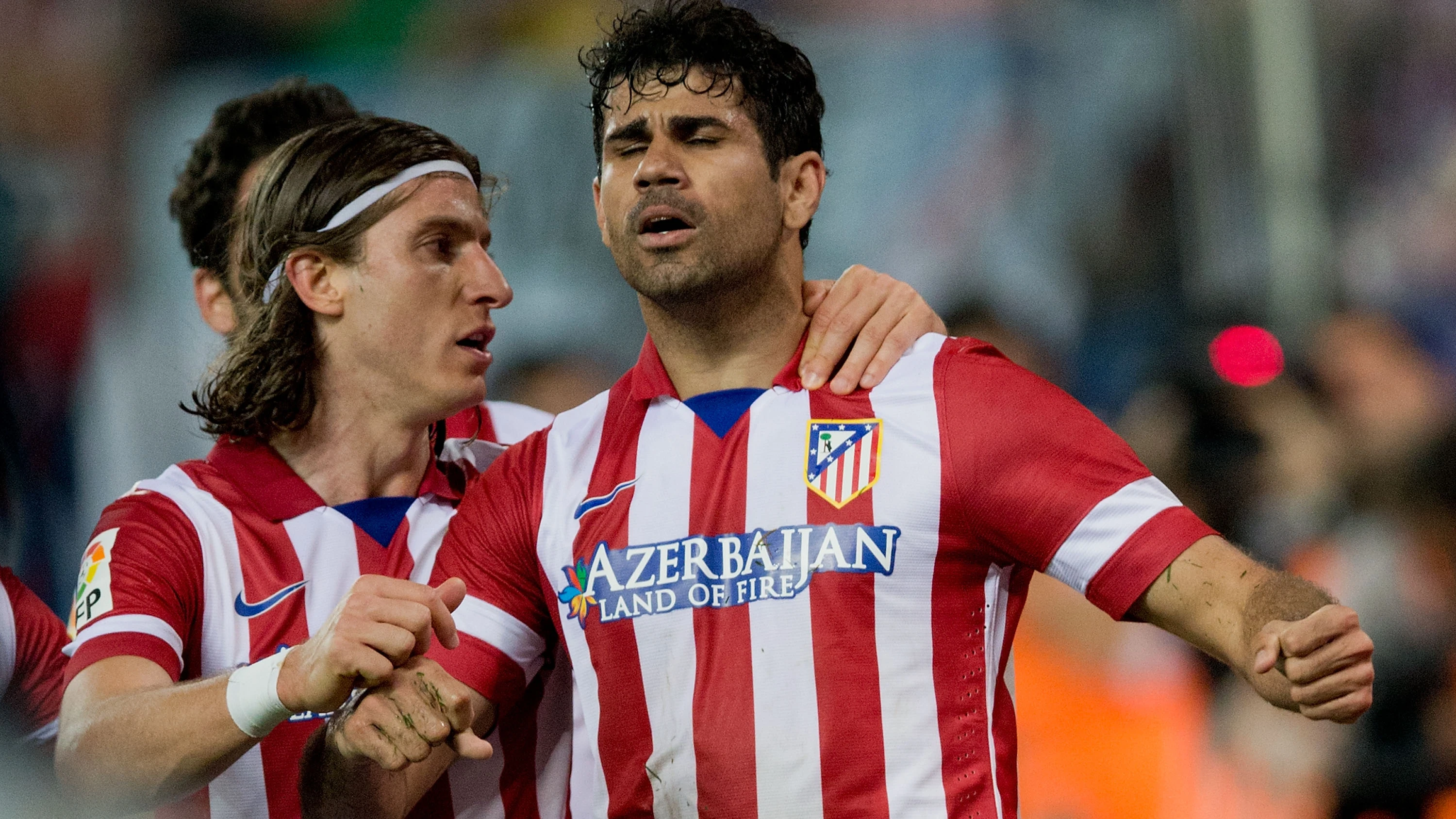 Filipe Luis, junto a Diego Costa