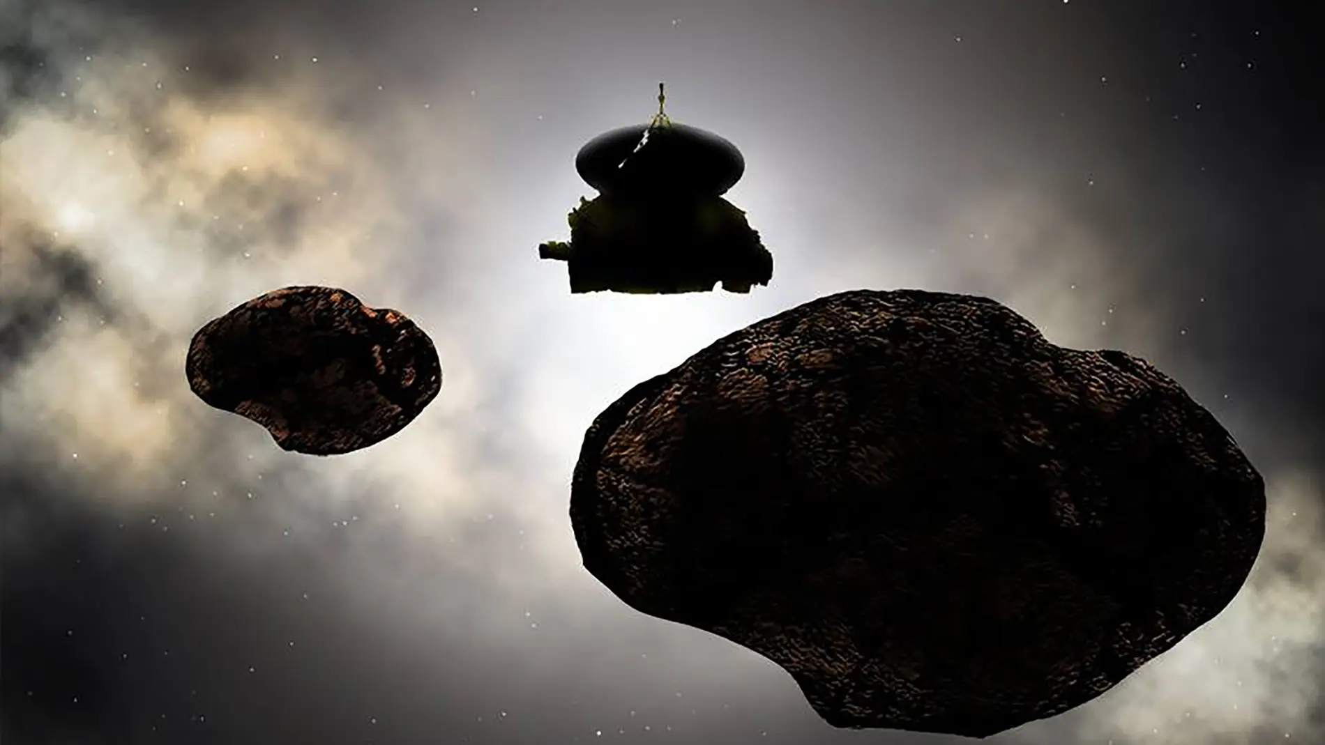 Representación artística de la sonda New Horizons sobrevolando el objeto MU69 2014 el próximo 1 de enero de 2019