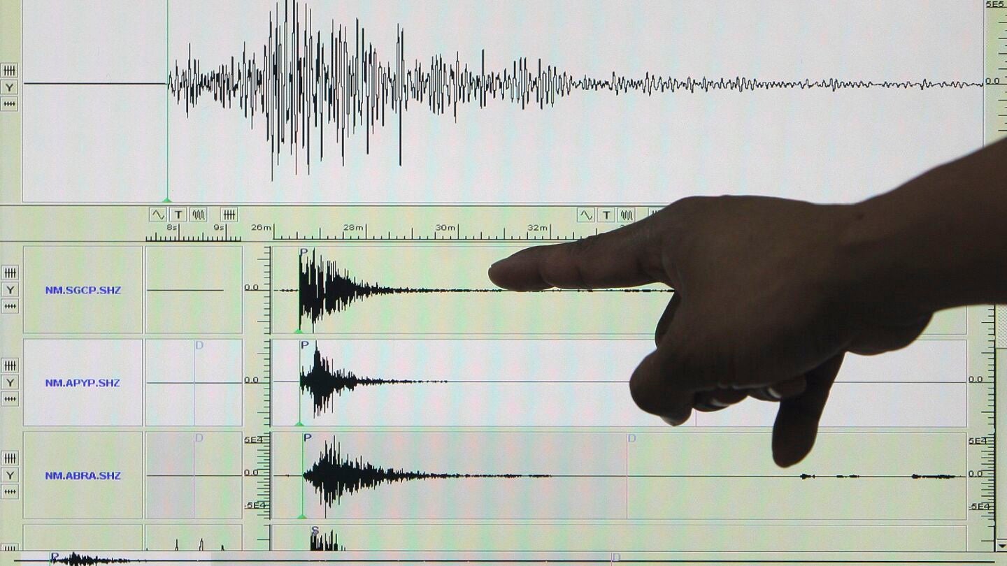 Un experto se&ntilde;ala en un sism&oacute;grafo el registro de un terremoto