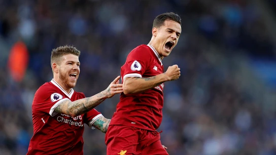 Coutinho celebra su golazo de falta ante el Leicester Coutinho celebra su golazo de falta ante el Leicester