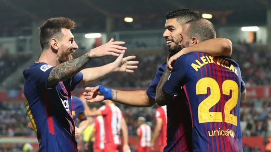 Los jugadores del Barcelona celebran su segundo gol ante el Girona Los jugadores del Barcelona celebran su segundo gol ante el Girona