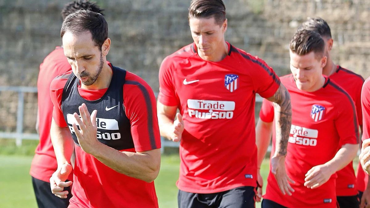 Jugadores del Atlético, en un entrenamiento