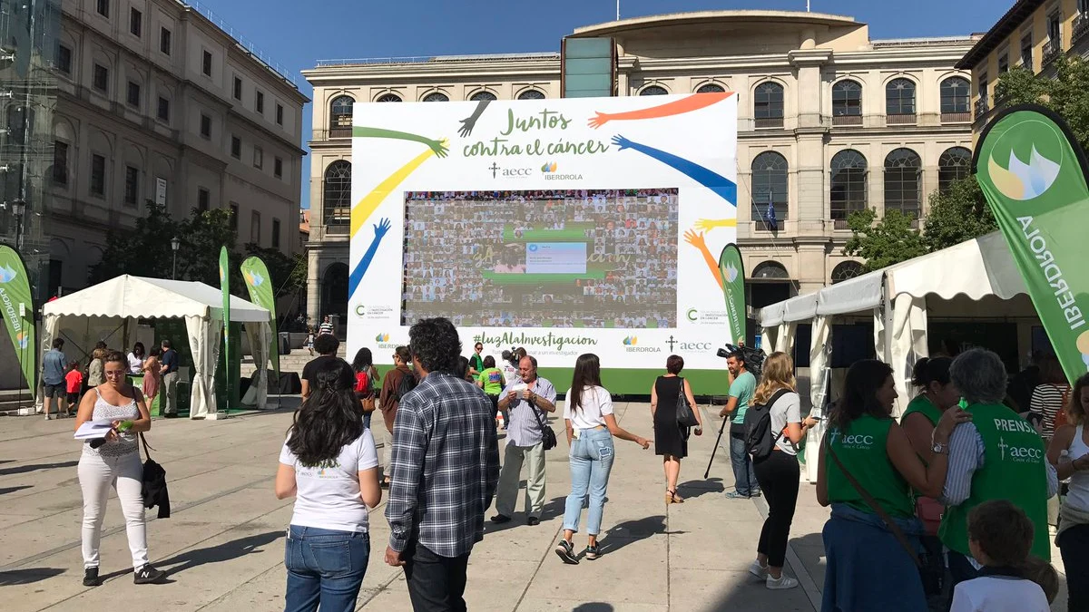 El mosaico de fotografías contra el cáncer, en la plaza del Reina Sofía