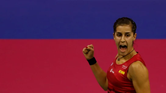 Carolina Marín celebra un triunfo Carolina Marín celebra un triunfo