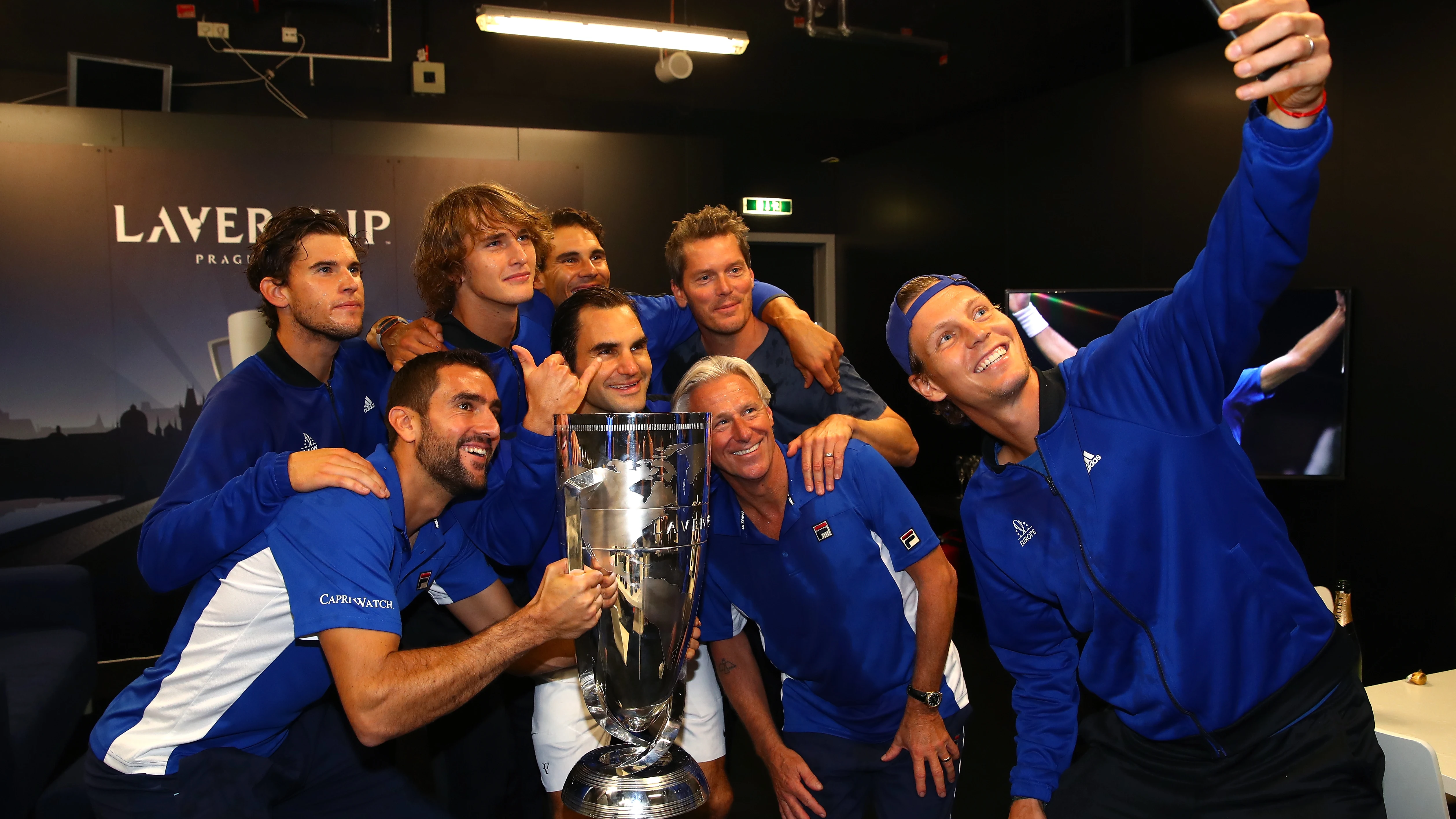 Los jugadores del equipo Europa celebran su triunfo en la Laver Cup Los jugadores del equipo Europa celebran su triunfo en la Laver Cup
