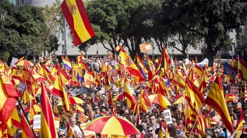 Manifestación con banderas de España