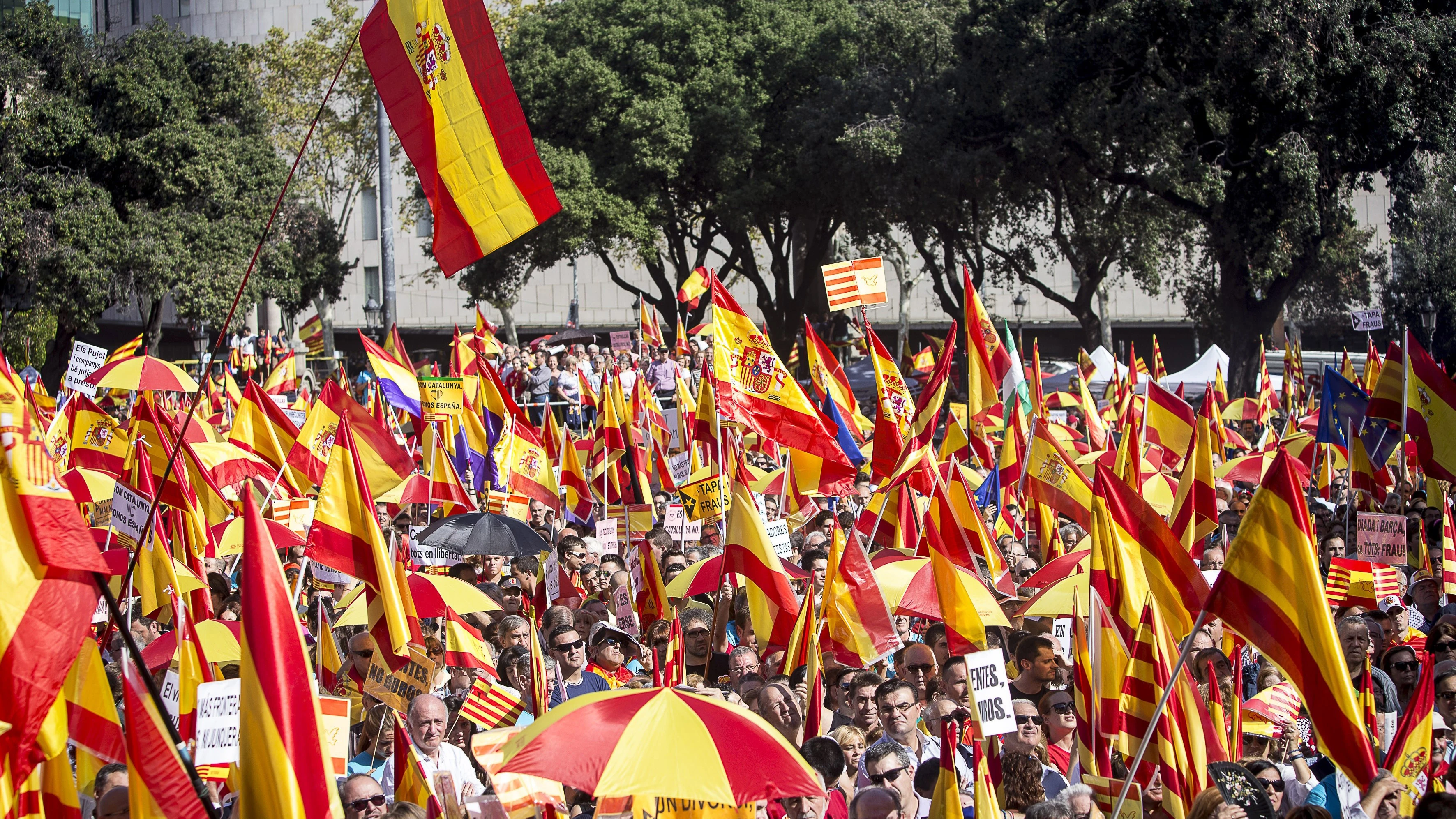 Manifestación con banderas de España