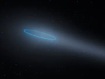 El sistema binario de asteroides presenta una estela y un halo brillante El sistema binario de asteroides presenta una estela y un halo brillante