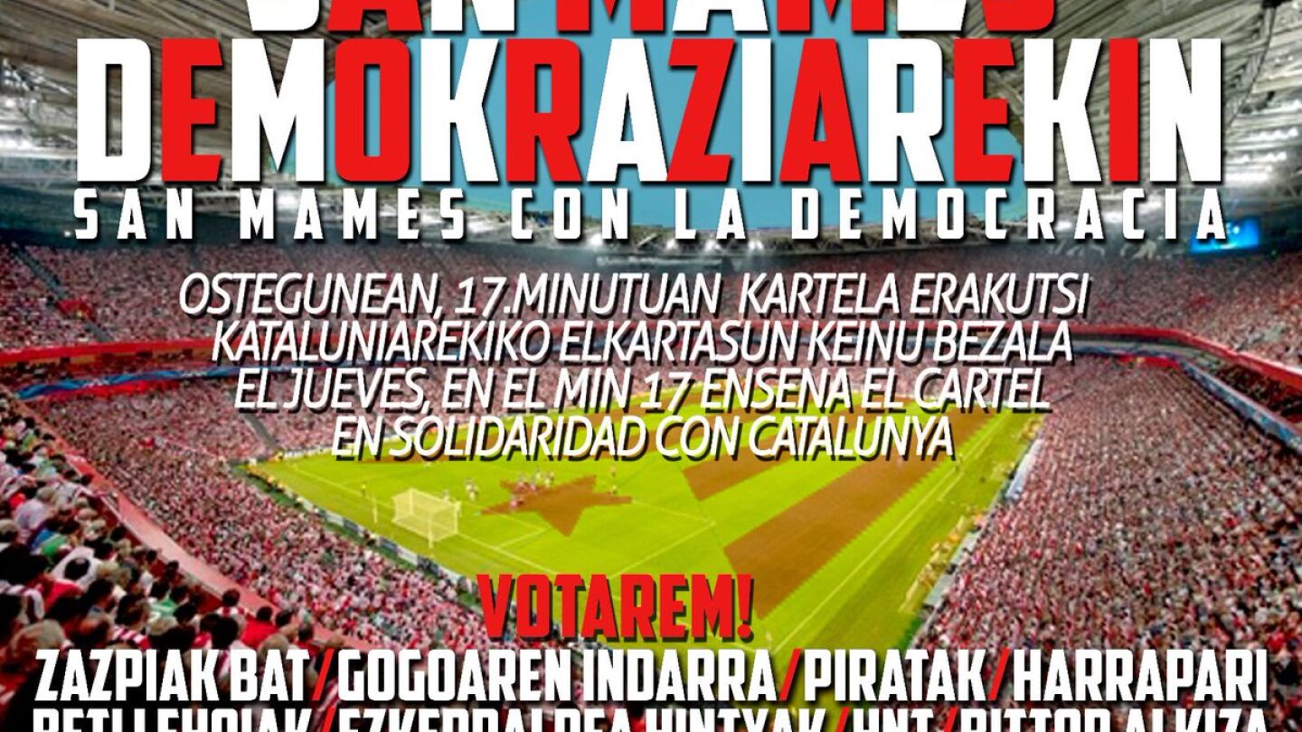 Pe&ntilde;as del Athletic promueven papeletas en apoyo a Catalu&ntilde;a