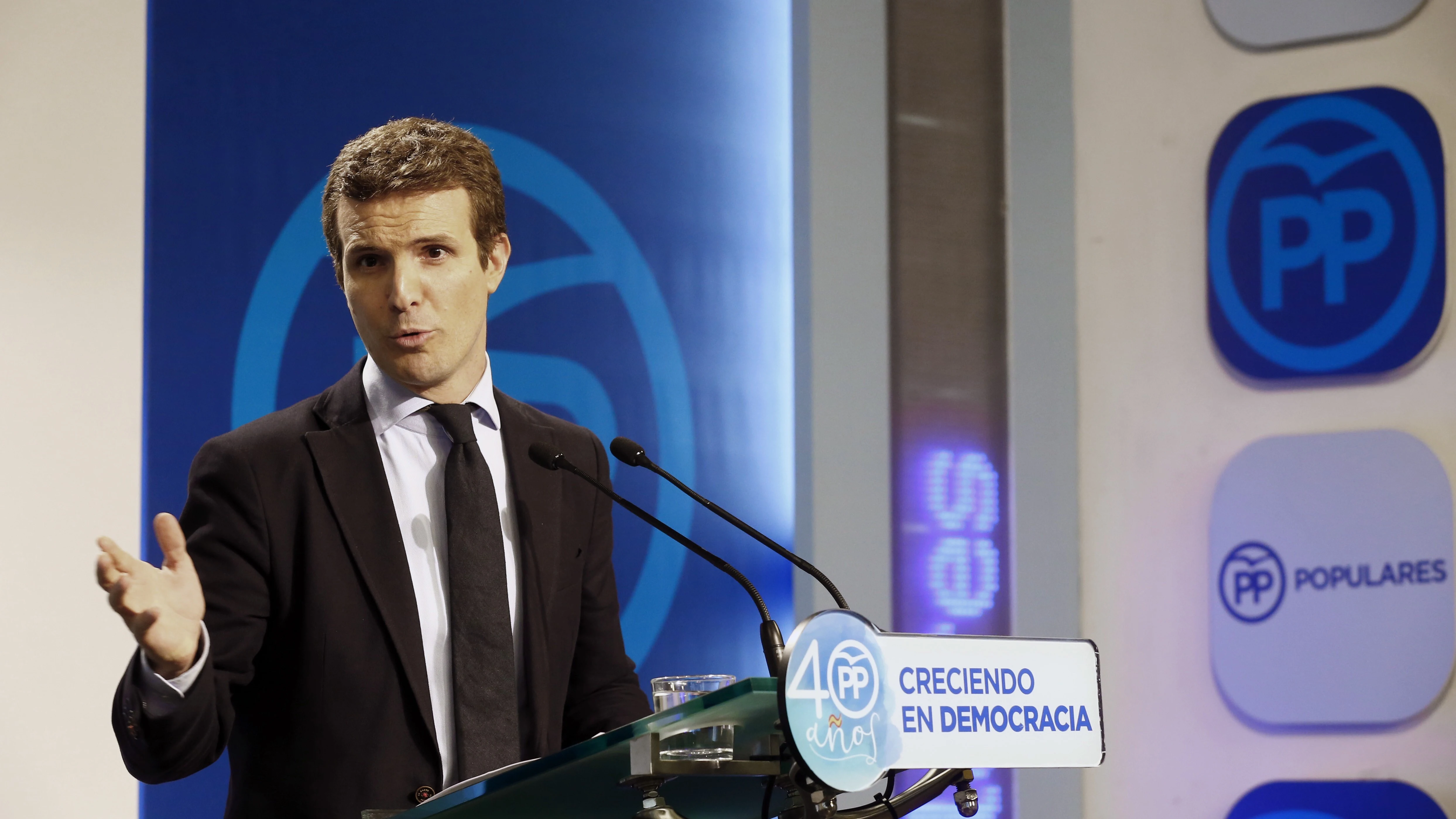 Pablo Casado, durante una comparecencia