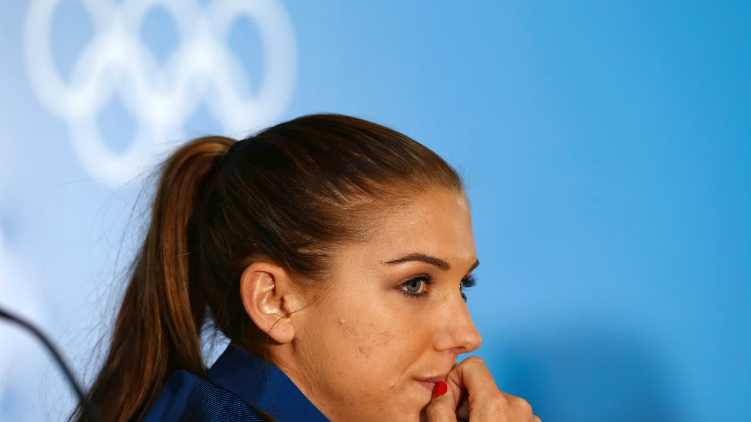 Alex Morgan, durante una comparecencia ante los medios