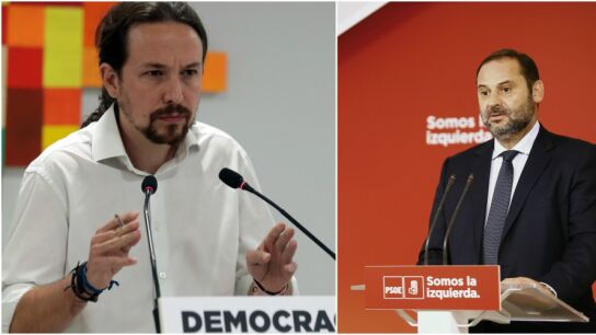 Pablo Iglesias, a la izquierda, y Jos&eacute; Luis &Aacute;balos, a la derecha