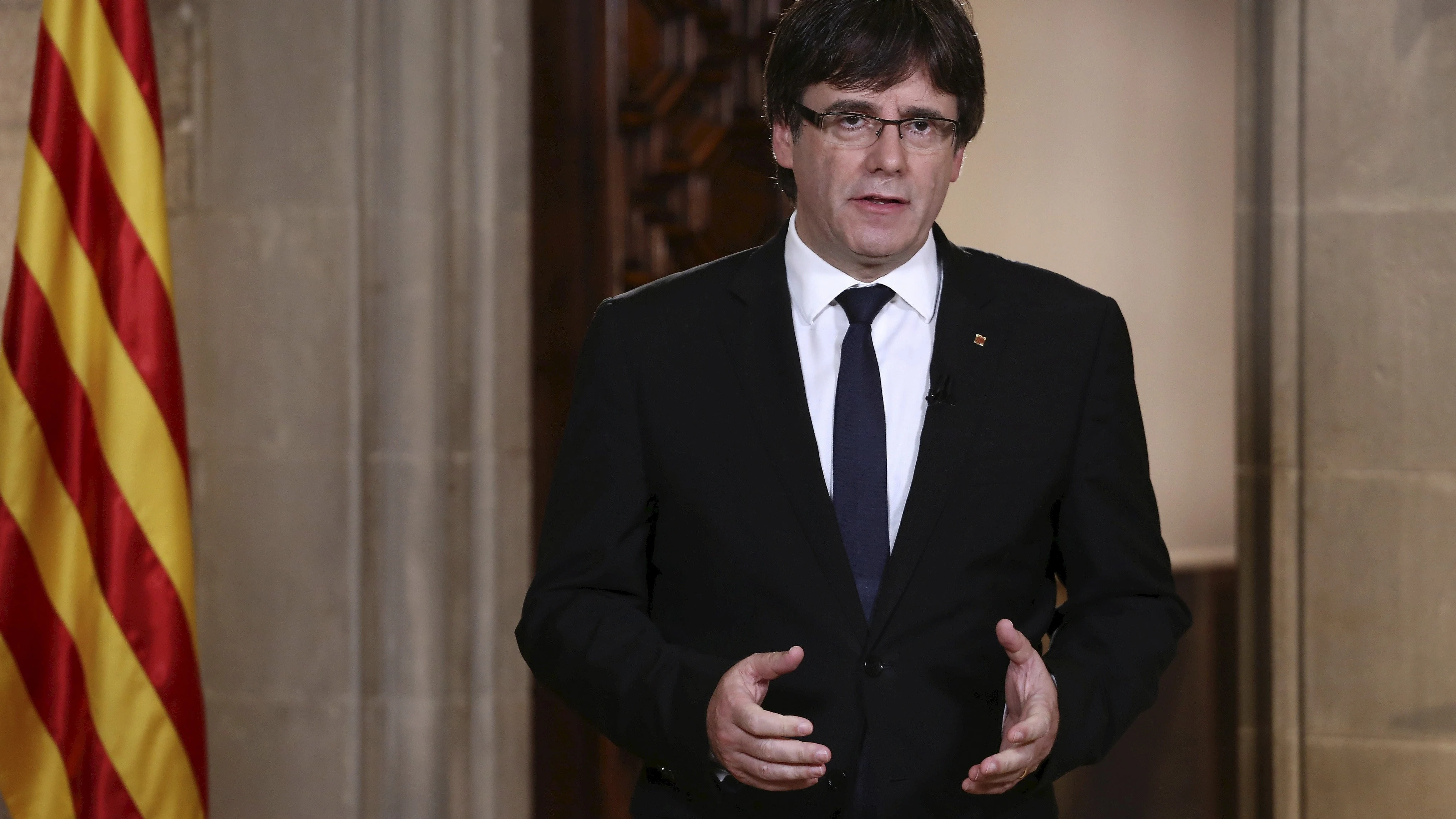Carles Puigdemont, durante la declaración institucional